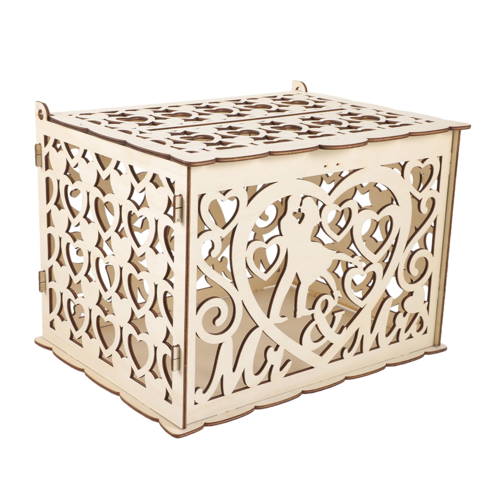 VICASKY 2 Stück Rustikale Holz Kartenbox Hochzeit mit Filigranem Herzschnitt Dekorative und Umschlagbox Multifunktionale Aufbewahrung für Geldgeschenke Karten und Kleine Erinnerungen