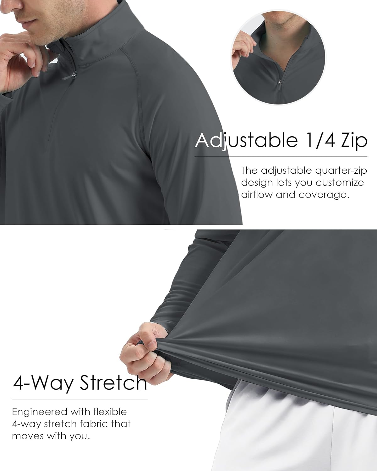 Boladeci Men's UPF 50+ Sun Shirts 1/4 Zip Long Sleeve SPF UV Protection Lightweight Quick Dry Quarter Zip Golf Shirts - Image 6