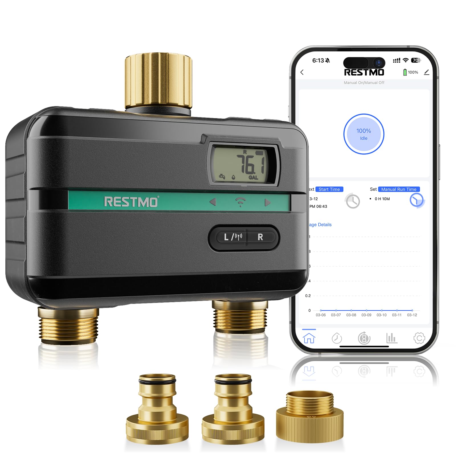 RESTMO Smart Sprinkler Timer with Flow Meter Water Timer for Garden Hose