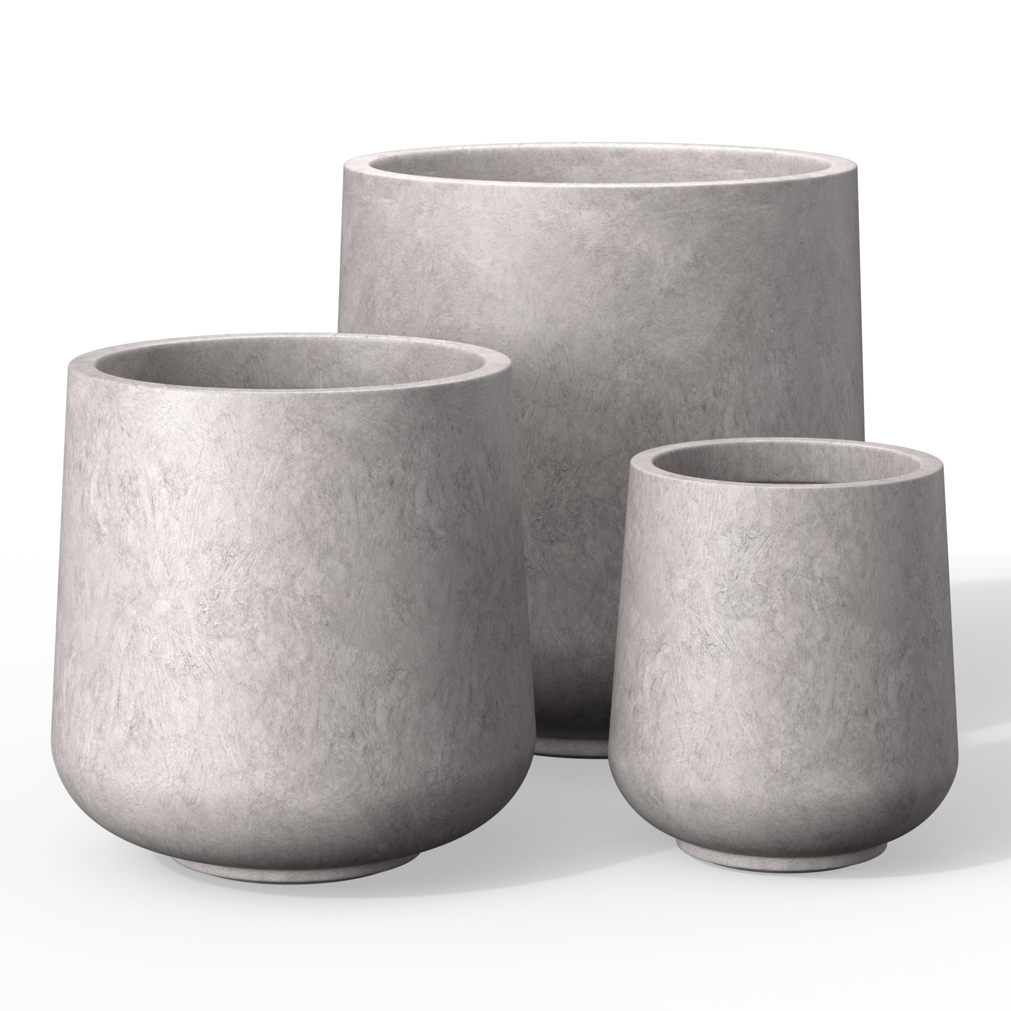 Kante Set of 3 CON Gray Concrete Curved Planters 16.5" 13" 9.4" Dia
