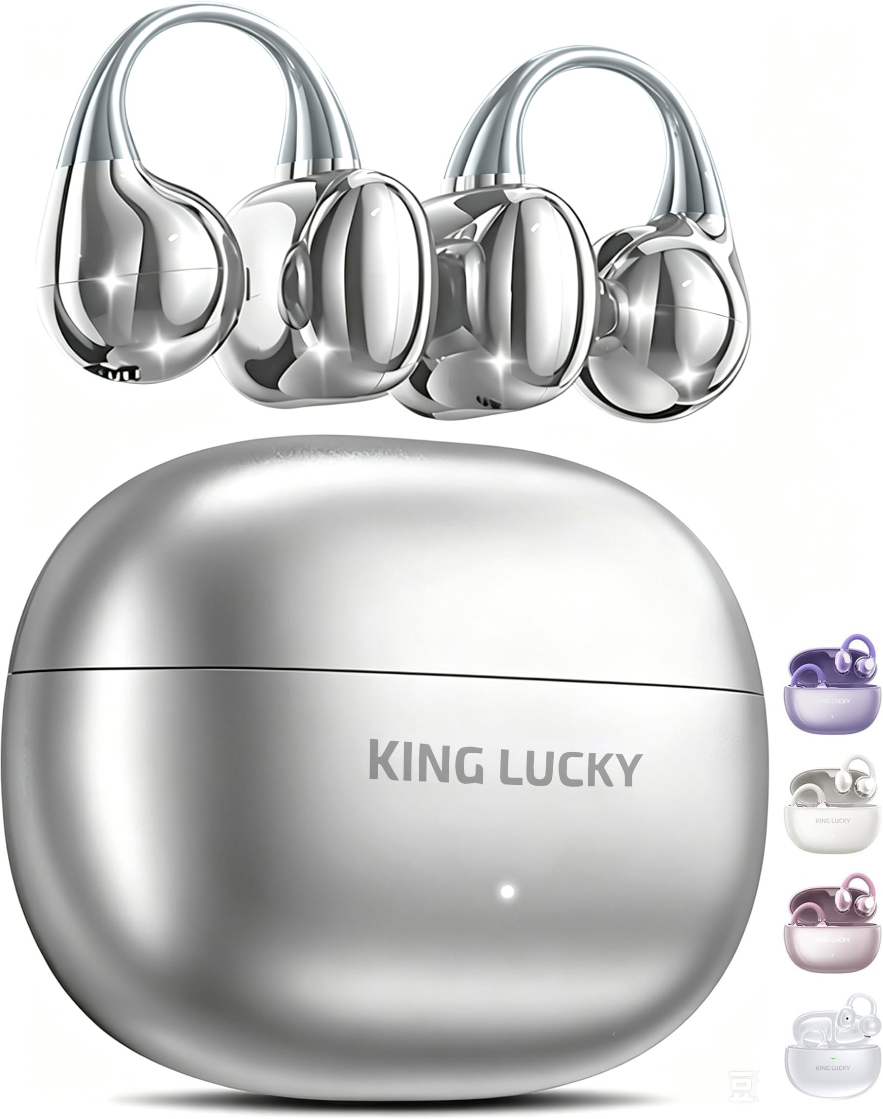 King Lucky Next-gen Clip on Earbuds Open Ear Wireless Bluetooth 6.0 Headphones with Mic,50H Play,ENC,IPX5 Waterproof,Sports Ear Buds,Comfortable for Small Ears&Fitness,Run (Silver, Standard)-image-17