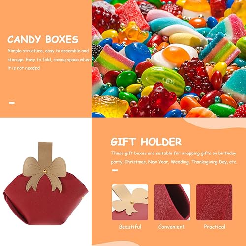 Miniatura 7 de EXCEART 10 cajas de cuero con lazo, bolsa reutilizable para recuerdos de fiesta, cajas de dulces rojos, caja de dulces de boda de cuero para