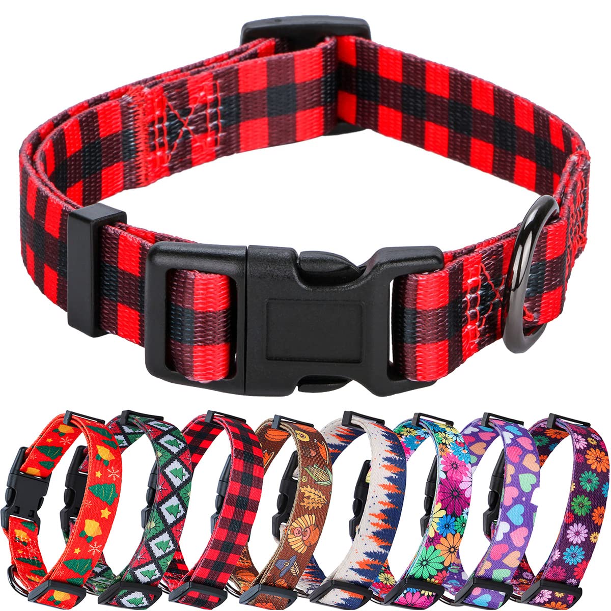 Rhea Rose Red Black Checkered Dog Collar Small Size, G_Red Plaid