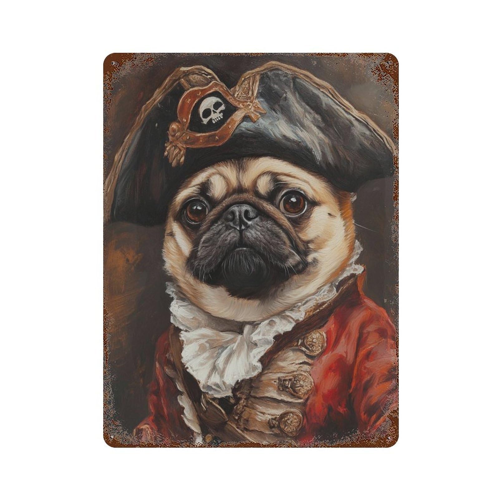 Pug Pirate Costume Painting-1 Decorative Tin Sign 15.7"x11.8", Shabby Chic Decor for Garage, Pub Or Kitchen