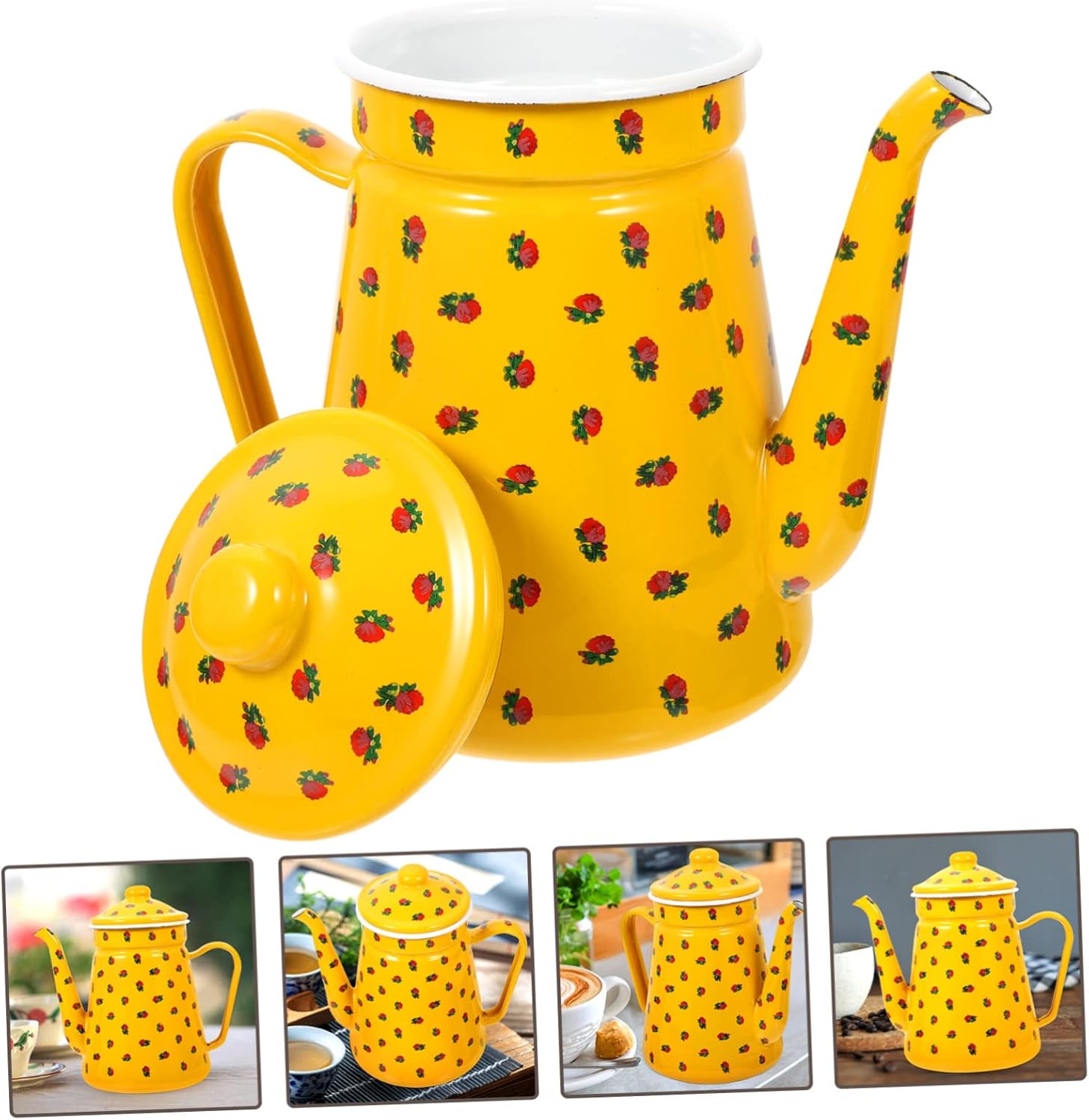 Vintage Enamel Coffee Kettle with Handle Camping Teapot for Induction Electric and Gas Stoves Easy to Clean Rustic Design for Hot Drinks