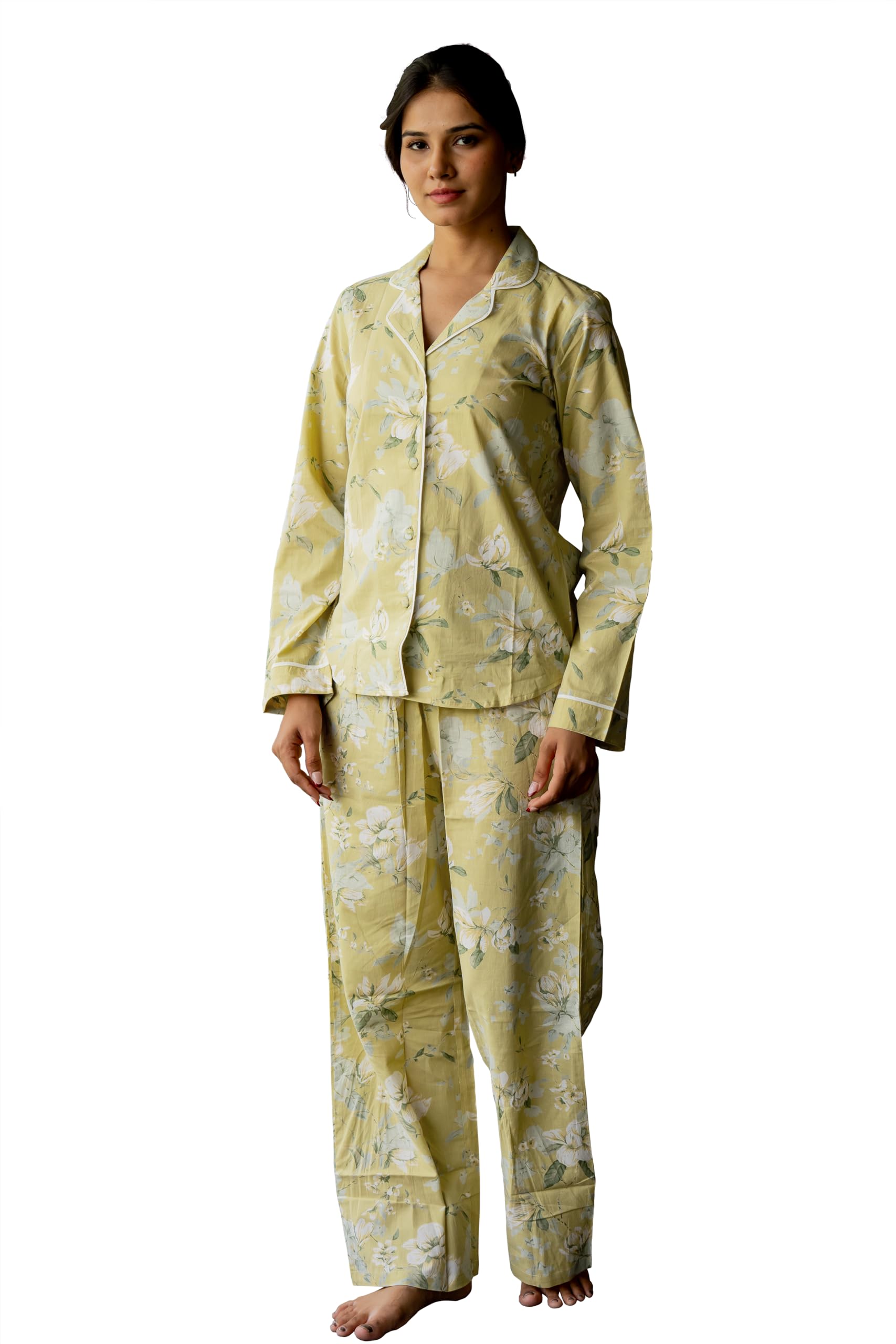 Cotton Women's Relax Fit Cotton Jaipuri Floral Printed Night Wear 2 Piece Pajama Set with Plazzo-image-16