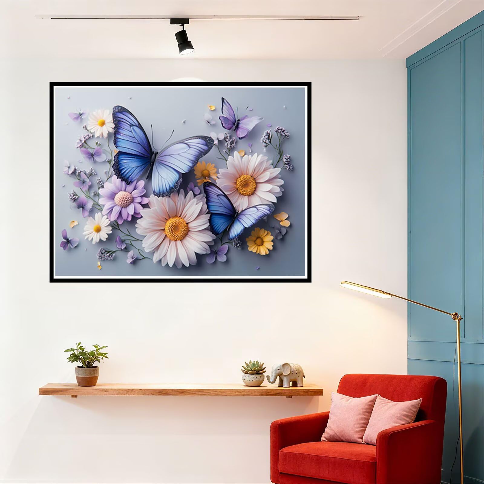 Schmetterling Malen Nach Zahlen Erwachsene Blume Malen Nach Zahlen Kinder ab 7, DIY Set Erwachsene Bastelsachen Kreativ Set für Kinder Geschenke für Männer, Weihnachten Halloween Deko 60x80cm H - 970