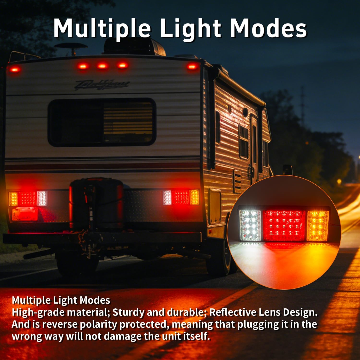 2Pcs 13.5 inch Trailer Tail Lights Red/Amber/White 36 LED Sealed Waterproof Turn Signal Stop Brake Reverse Back-Up Running Tail Light for Trailer Truck RV Camper UTV UTE Vans Lorry etc