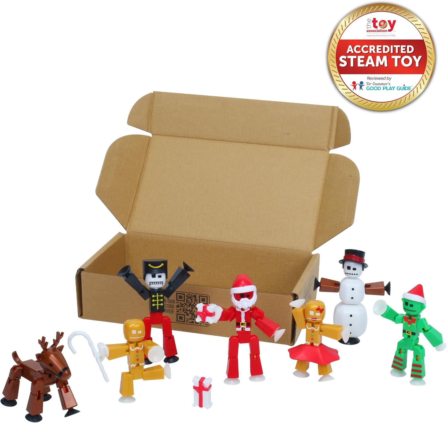 Zing StikBot Christmas Crew Pack - Includes 7 StikBots and 1 Set of Accessories, New Christmas Themed Stop Motion Animation Toy Set