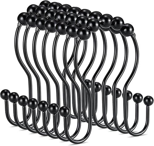 Goowin - Ganchos para cortina de ducha, anillos de cortina de ducha, ganchos negros para cortina de ducha a prueba de óxido, anillos de cortina de