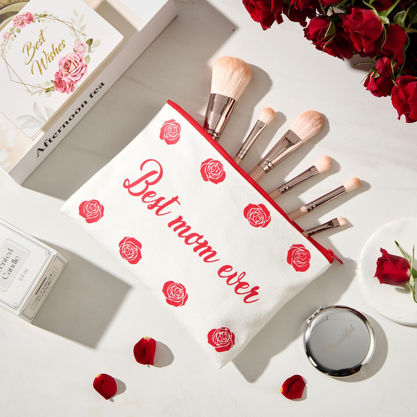 Gifts for Mom, Elegant Rose Gift Basket for Women, Birthday Gifts for Mom from Daughter Son Husband Family, Coffee Mug Glass Drinking Set, Mother's Day, Mom Gift Box