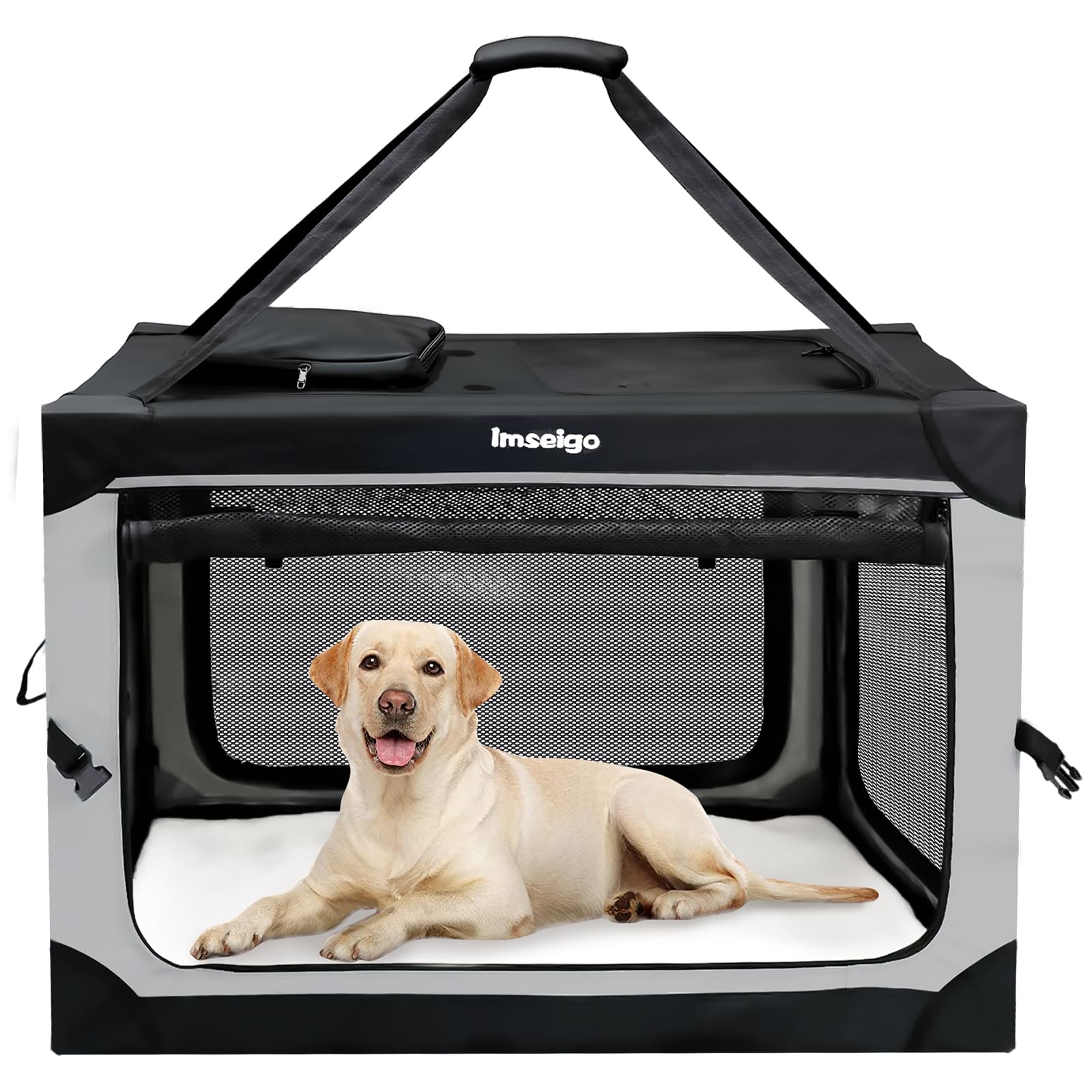 Imseigo Collapsible Dog Crate, Portable Soft Dog Crate with Fleece Bed for Medium Dog, Folding Travel Carrier Kennel with 3-Door Mesh Windows for Indoor &Outdoor
