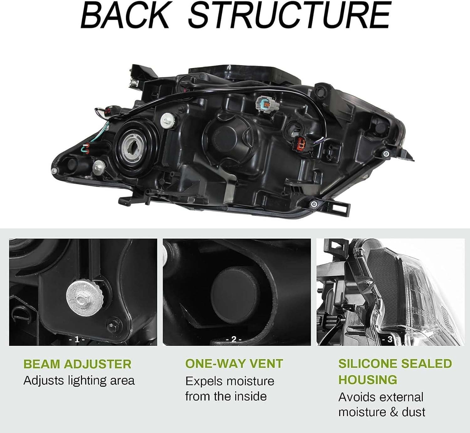 Fit for 2014-2016 Nissan Rogue Headlights Assembly Halogen Headlamp with LED DRL Black&Chrome Housing Amber Reflector Replacement Left & Right Side (without Bulbs)