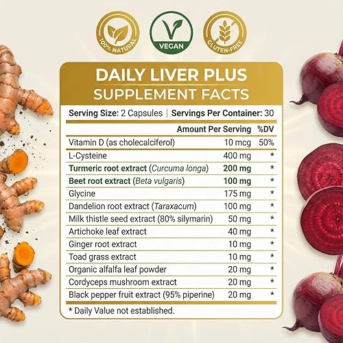 Miniatura 7 de Hígado diario más hígado | 60 cápsulas de desintoxicación y suplemento de apoyo de limpieza del hígado con cardo mariano, diente de león, cúrcuma,