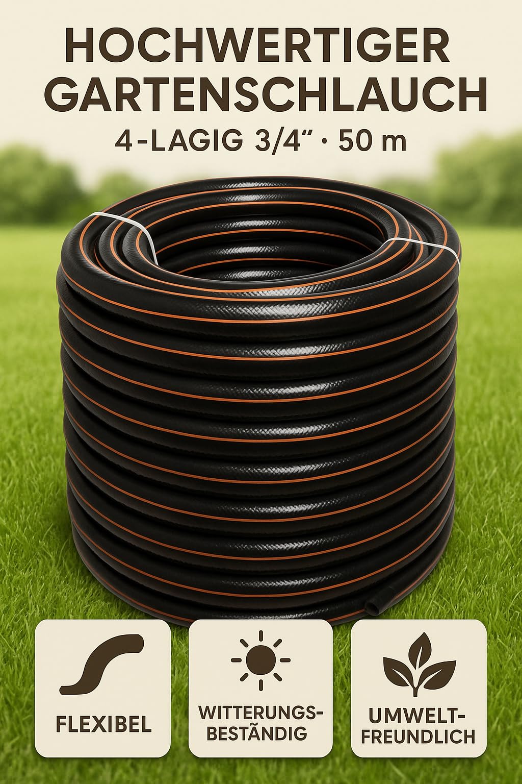 NAKA Carbon Gartenschlauch 4-lagig Flexibel Wasserschlauch Flexibler 3/4-Zoll-Schlauch 50m