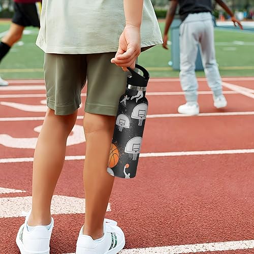 Miniatura 5 de Water Bottle for Kids with Straw Leakproof Insulated Water Bottle 20oz, BPA-Free, Orange Basketballs