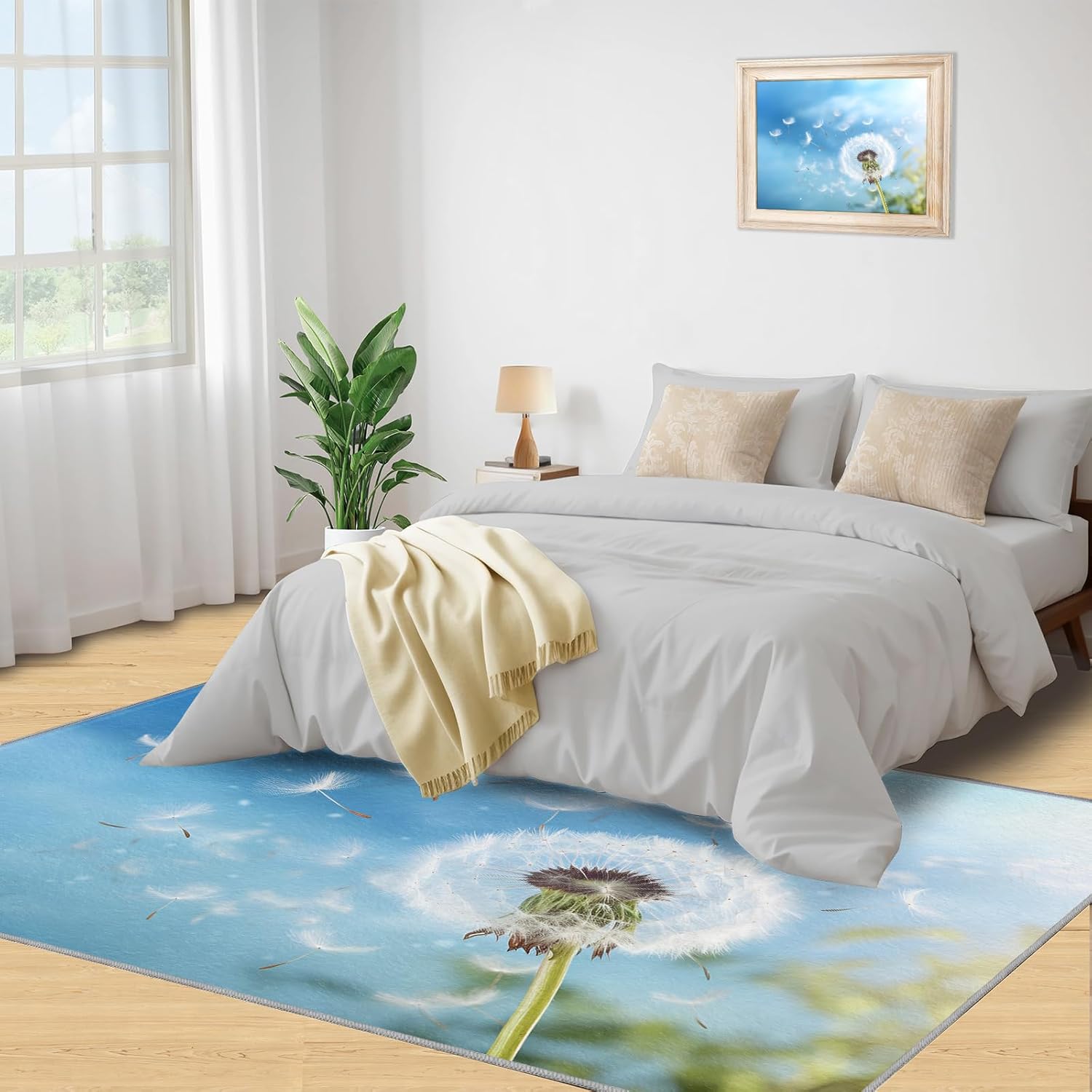 2x3 Rug - Dandelion Seeds Doormat Outdoor Entrance, Breezy Nature Motif Laundry Room Carpet Non Slip Accent Throw Rugs for Bathroom Kitchen Sink Front Door