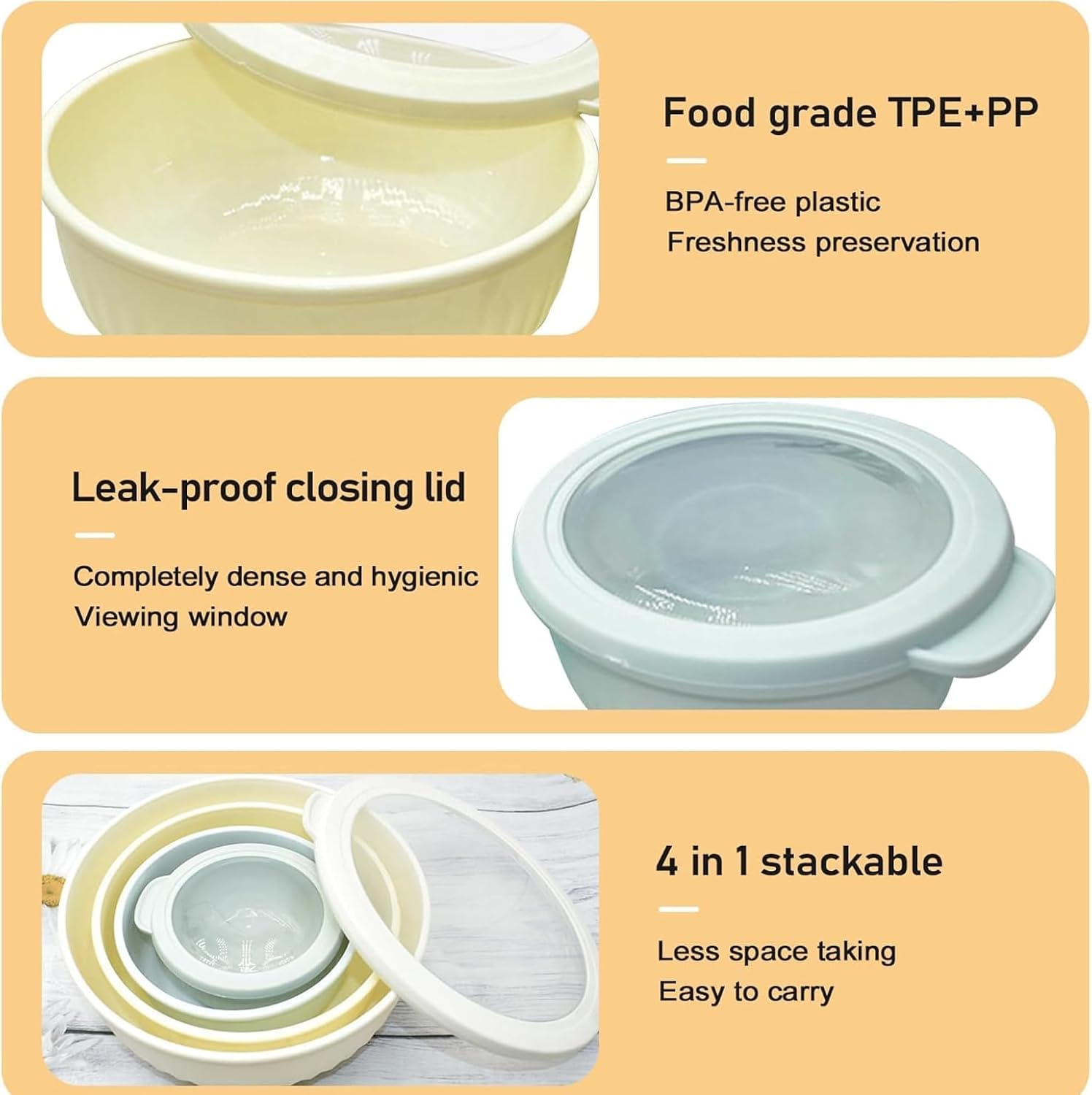 Set of 4 Food Storage Bowls with Lids – Plastic Microwaveable Bowls, Salad Bowls, BPA-Free