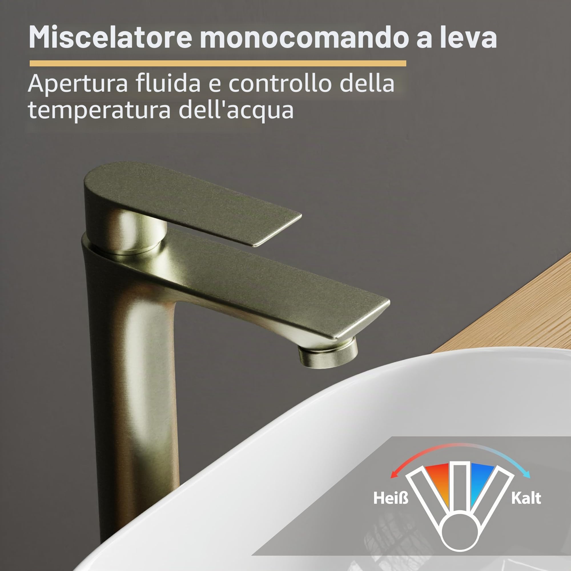 Planetmöbel Rubinetto miscelatore da bagno con cartuccia in ceramica, rubinetto per lavabo da bagno, miscelatore monocomando, altezza 17 cm, spazzola dorata