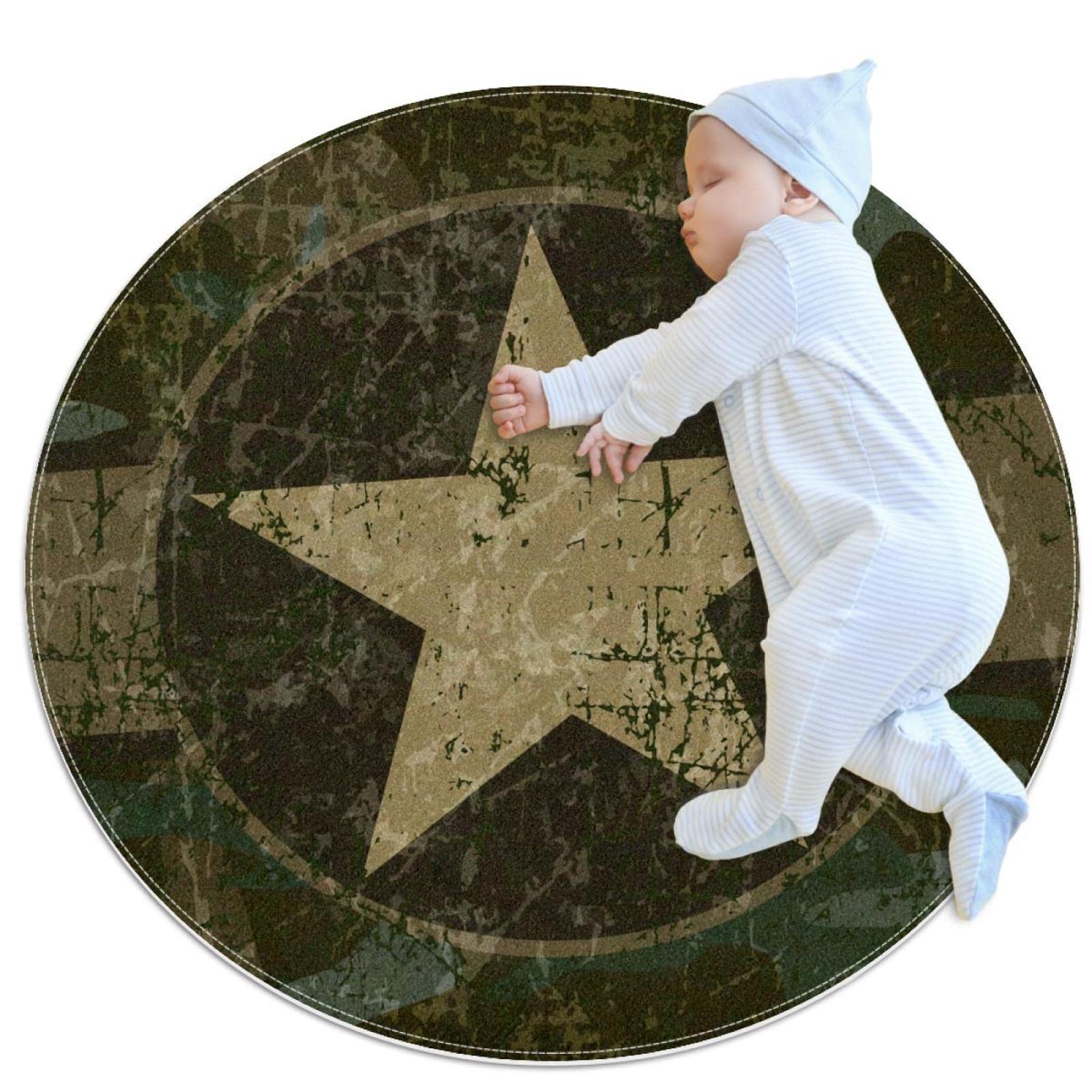 Tapis rond pour enfants motif armée américaine de 80cm idéal pour décorer une chambre de garçon