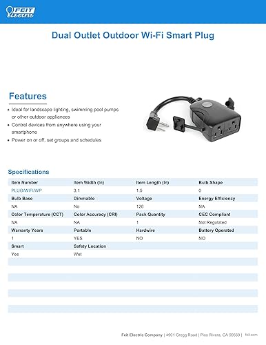 Vista 9 de Feit Electric Enchufe de pared de doble salida habilitado para WiFi inteligente de 120V 15A Negro