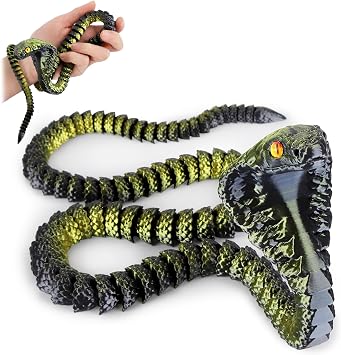 3D Printed Snake,23 Inch 3D Printed Animals,3D Printed Fidget Toys,Home Office Decor Executive Desk Crystal Cobra Toys Black Gold
