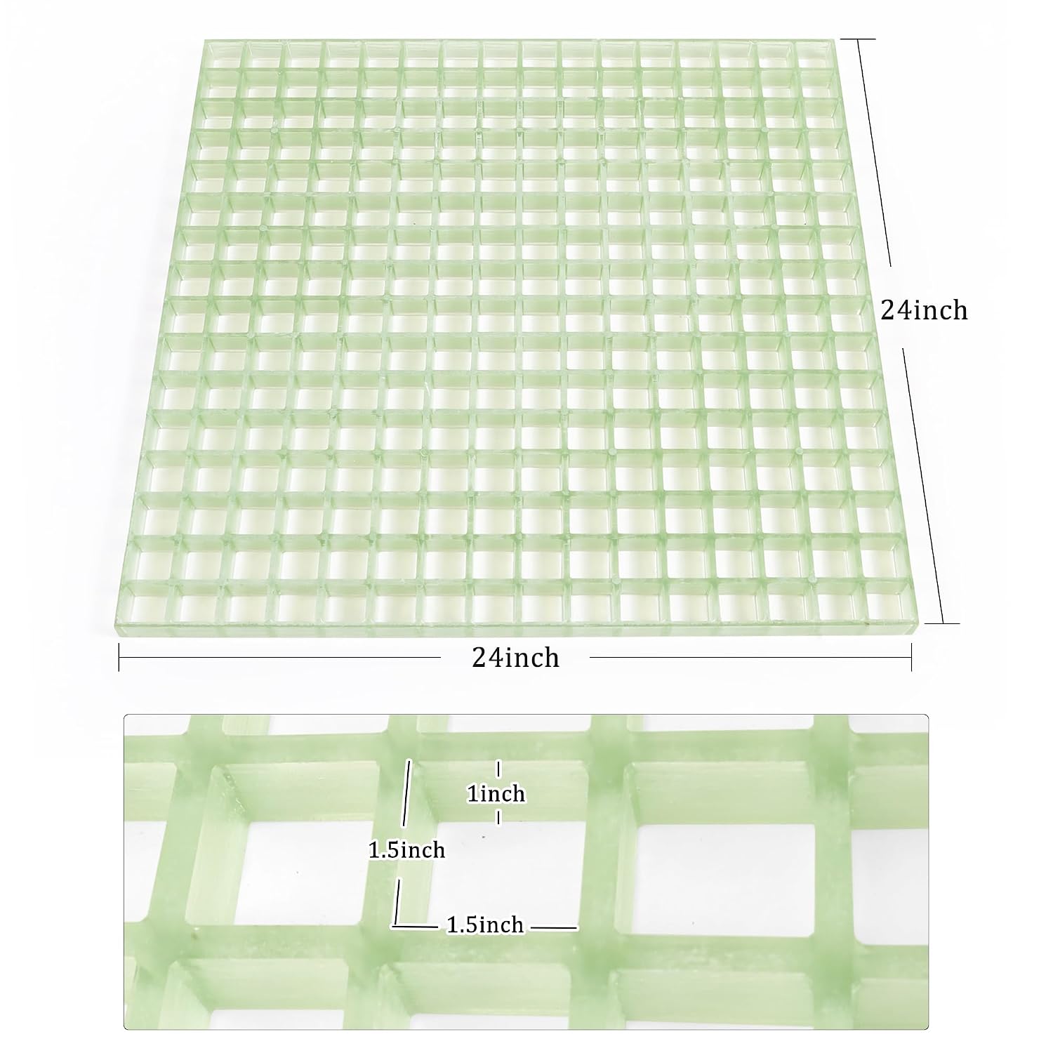 Agfabric 24x24x1in Flat Semi-Transparent Fiberglass Grating, Heavy-Duty Non-Slip Drain Grate Square for Home Patio, Sunroom Flooring, Pool Deck, Plant Shelf & Garden Drainage, Rustproof, 1Pack