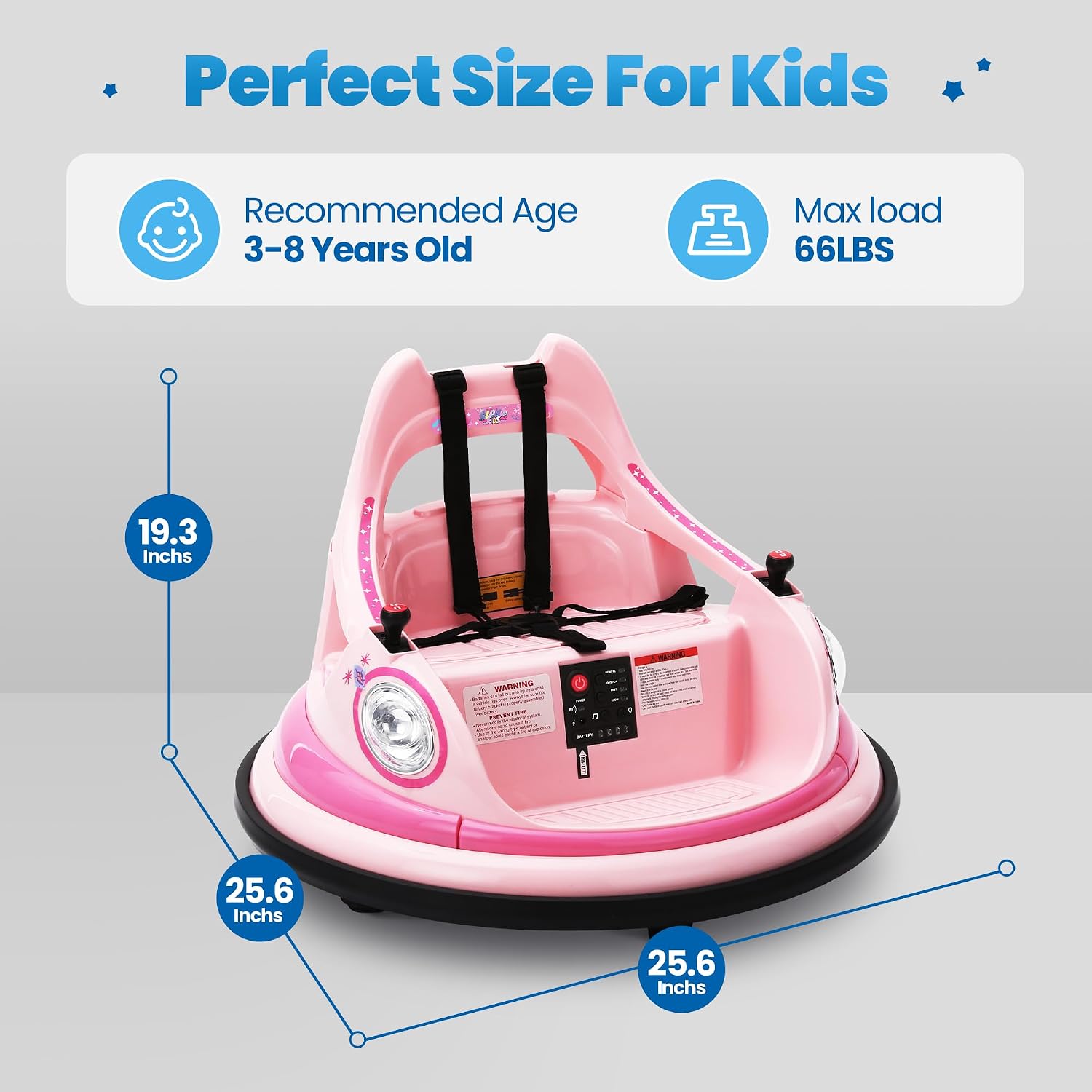 [2025 Upgraded] ALPHAKIDS 12V Smart Bumper Cars for Kids Ages 1.5-6 Years Toddlers Baby,Remote Parent Control,360° Spin,LED Lights Bluetooth Music,DIY Stickers,Easy Drive Ride-On(Vitality Pink)