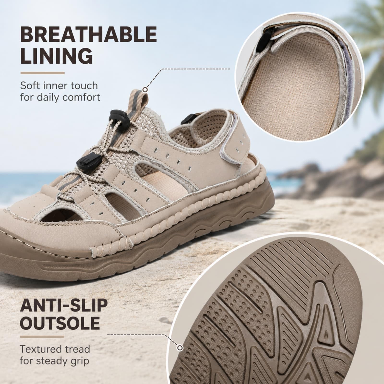 ENEN Sandalias Senderismo Hombre Punta Cerrada, Sandalias Trekking Punta Cerrada Transpirables Cómodas 38-48 EU Zapatillas de Senderismo Verano Antideslizante para Deportivas