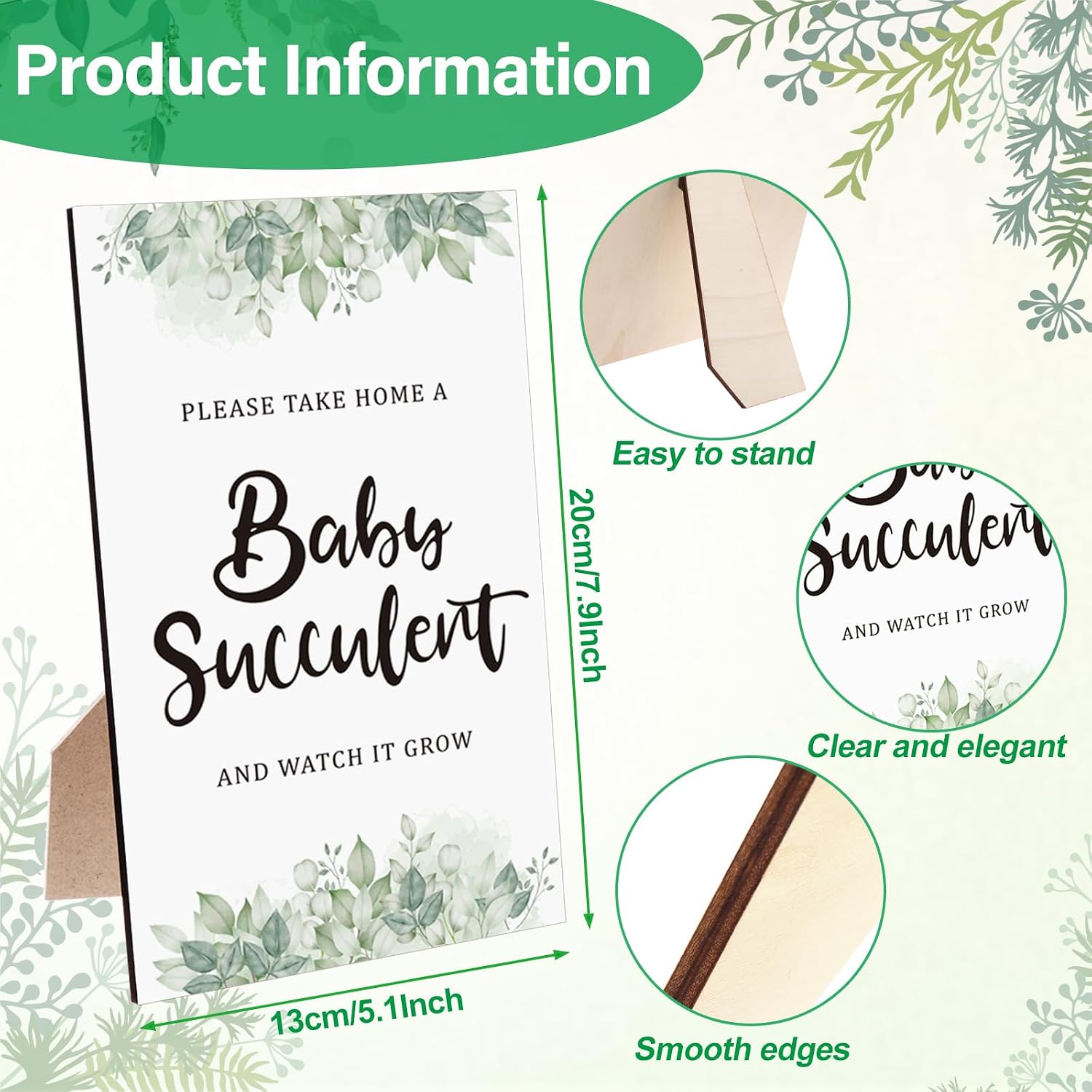 craftshou 145 Pcs Succulent Baby Shower Party Favor Include 1pcs Wooden Table Sign 72pcs Kraft Succulent Pots and 72pcs Small Succulent Tags for Baby Shower Party Favors Guest Gift, Green White Khaki image 2