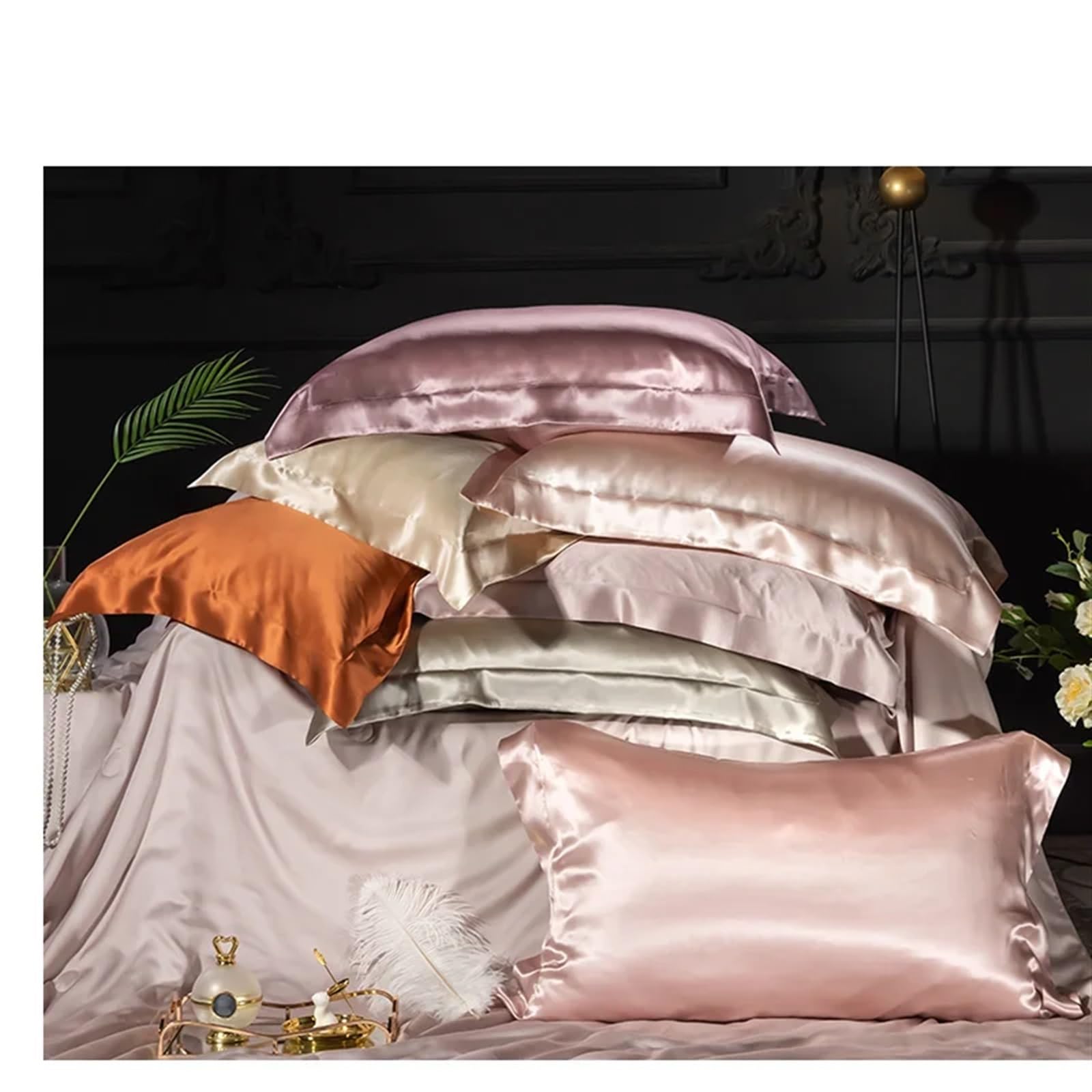 Fundas de Almohada de satén con Cremallera， Mora Natural Pura de Doble Cara(Pistachio)