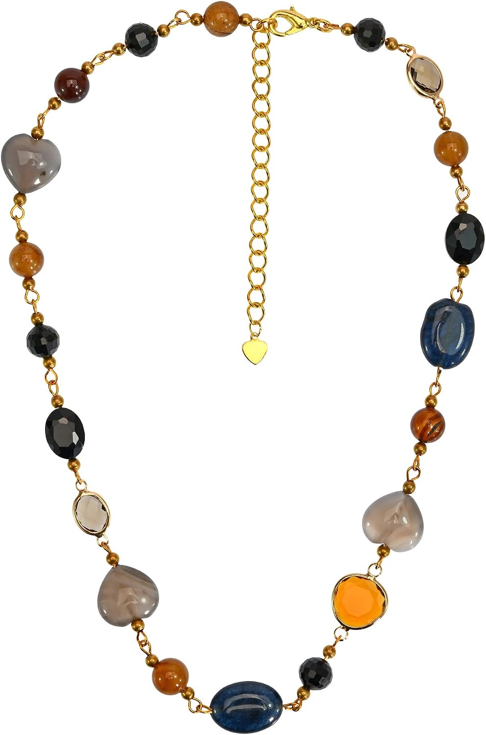 AeraVida Vibrant Mix of Linked Black and Brown Agate Stones Brass Statement Necklace | Bold and Stylish Gemstone Jewelry for Women