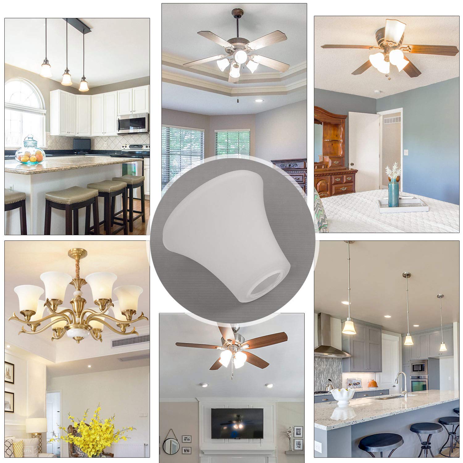 Small Lamp Shades Anmire 4 Pack Frosted Glass Shade, Bell Shaped Light  Fixture Replacement Glass Lamp Globe Or Cover With 1-5/8-Inch Fitter For  Chandelier Wall Sconce Pendant Light G0109 Ceiling Fan Light, image size:1500x1500