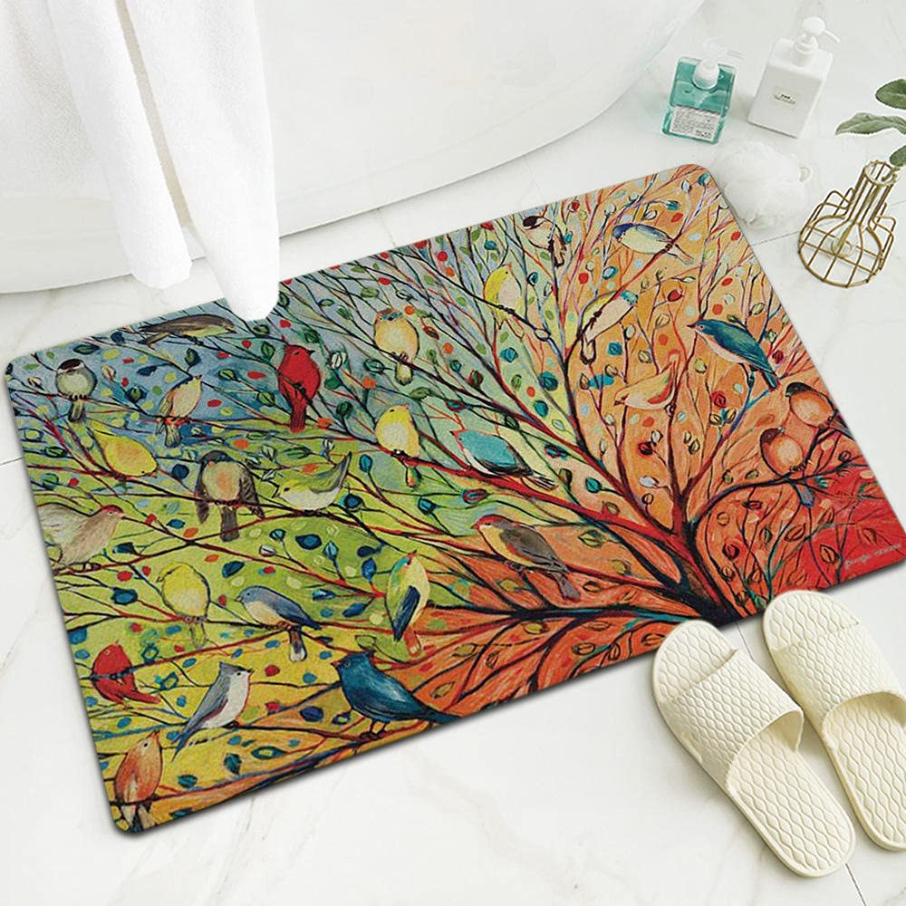 Generisch Fußmatte, bunter Baum, Vogel, Schmutzfangmatte, rutschfeste Badematte, für drinnen und draußen, waschbar, maschinenwaschbar, Fußmatten (90 x 150 cm)