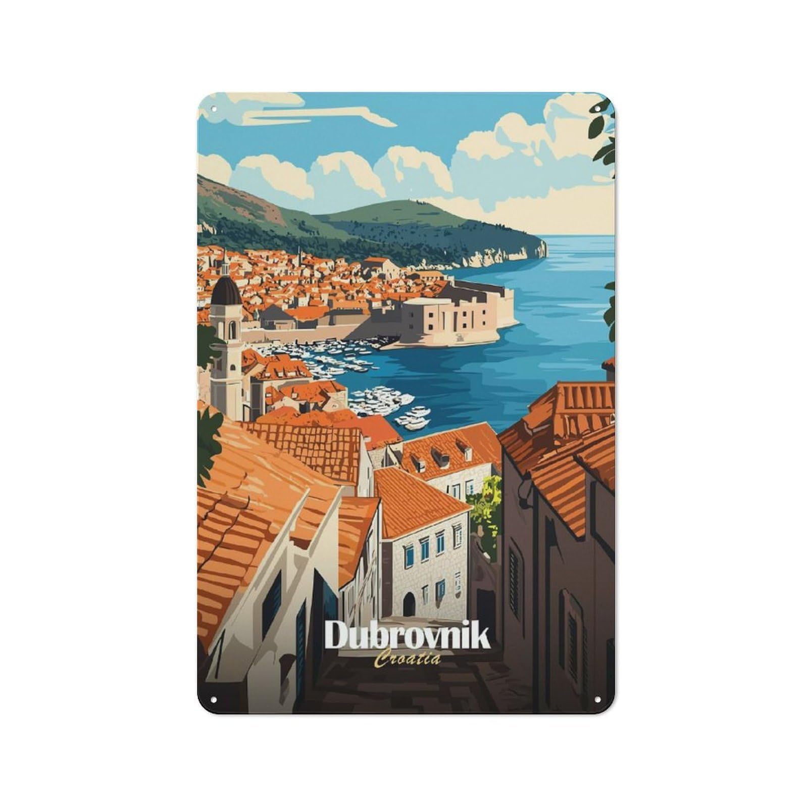 Junmoney Style-16 For Home Office Or Studio, Dubrovnik Croatia Travel (3) Rustic Tin Sign 30X20cm, For Vintage Wall Decor Fans, For Cafés, Pubs And Restaurants