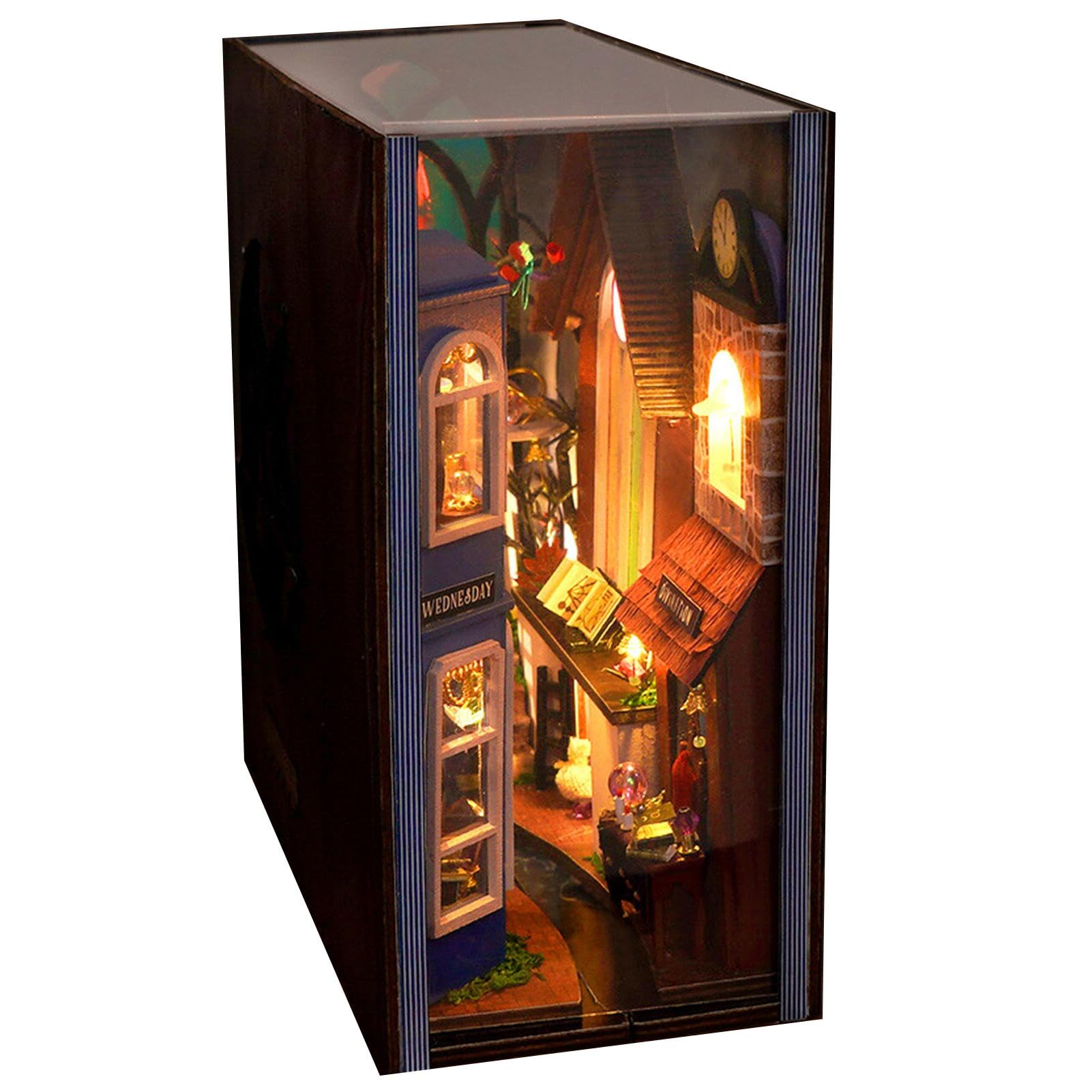 Kit de sujetalibros de bricolaje, rincón de libros mágicos de bricolaje | Decoración de inserción de estantería 3D | Sujetalibros creativo con luz LED, kit de modelo de juego de construcción de sujeta