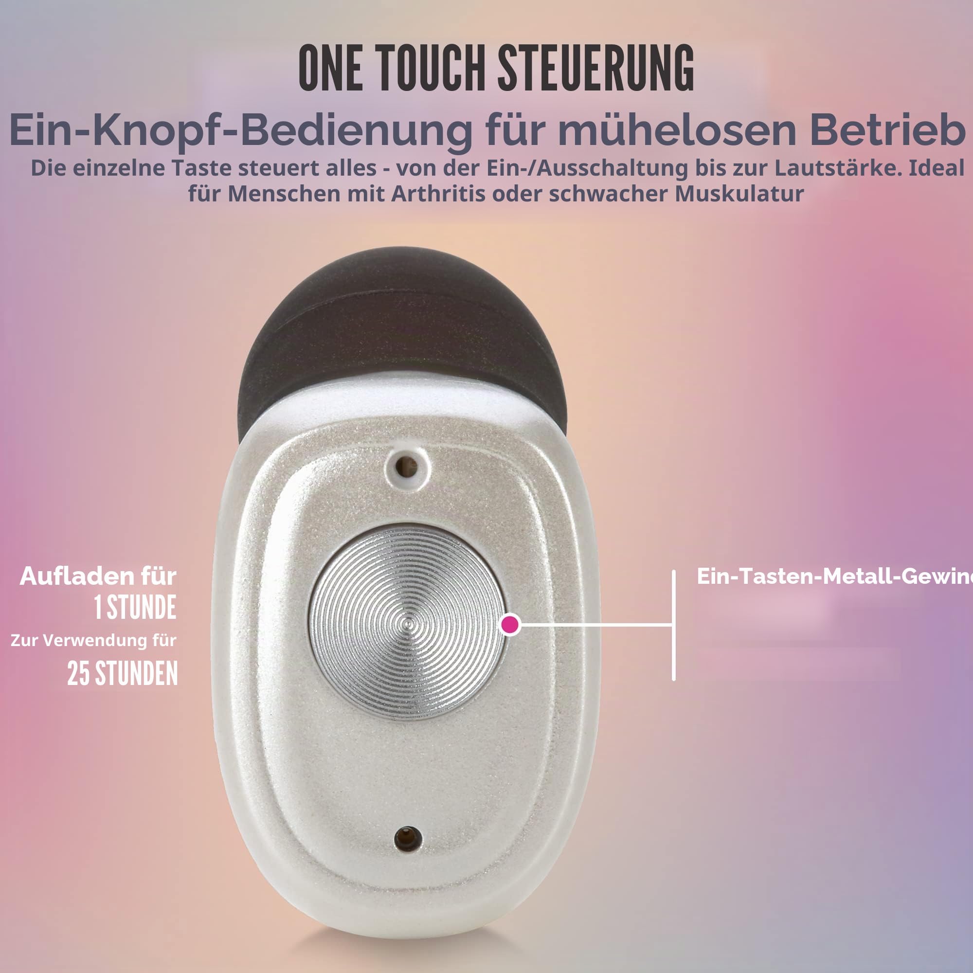Wiederaufladbares Paar mit Geräuschunterdrückung, digitales Gerät für Senioren und Erwachsene – ITC Nano Personal – One Touch Control & Low Distortion Assist Device, Weiß