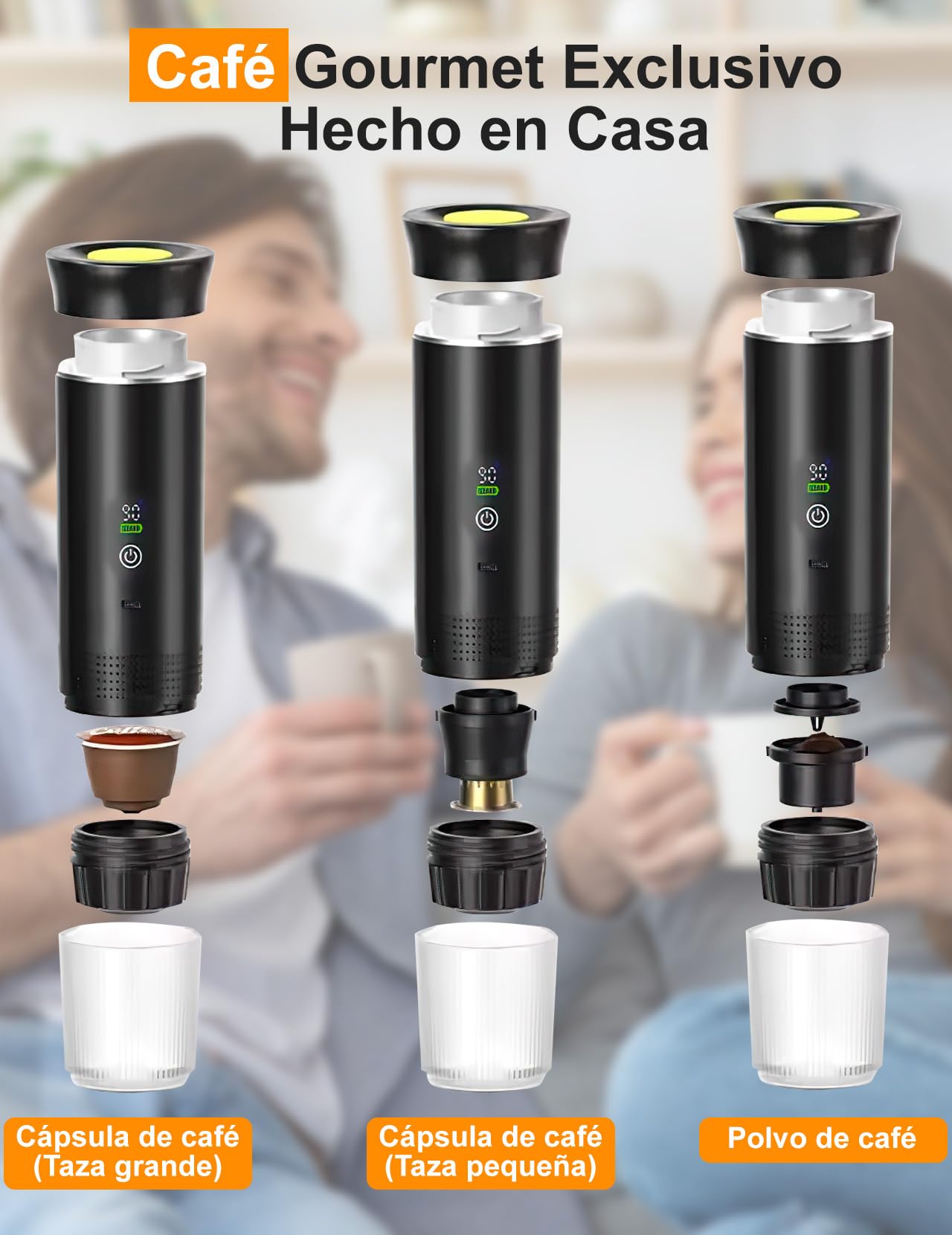 Cafetera Portátil, Cafetera Eléctrica Espresso con Autocalentamiento | 2 en 1 Compatible con Café Molido y Cápsulas de Café para Acampar, Hacer Senderismo y Viajar