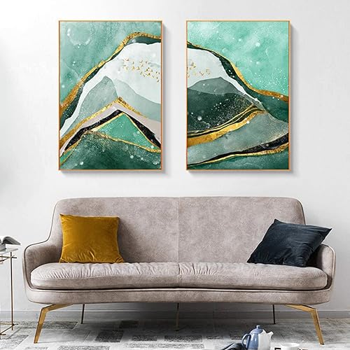 Impresión en lienzo nórdico dorado geométrico póster lienzo arte de pared para decoración de dormitorio imagen 60x80cmx2 sin marco