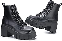 FITORY Women's Lightweight Combat Boots: Chunky 3.54" Heel, Side Zipper, Platform Lug Sole Ankle Booties Size 6-11