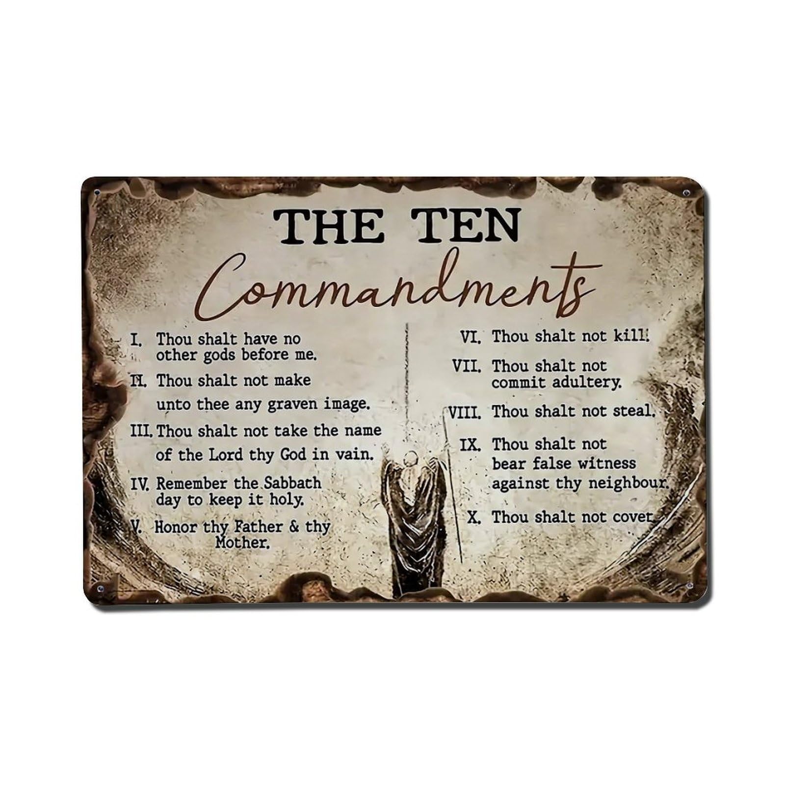 The Ten Commandments Ancient Scroll Pattern Retro Metal Tin Sign, Vintage Decor Art Poster for Bar, Home, Man Cave, Kitchen, Laundry Room Gift 8x12Inch