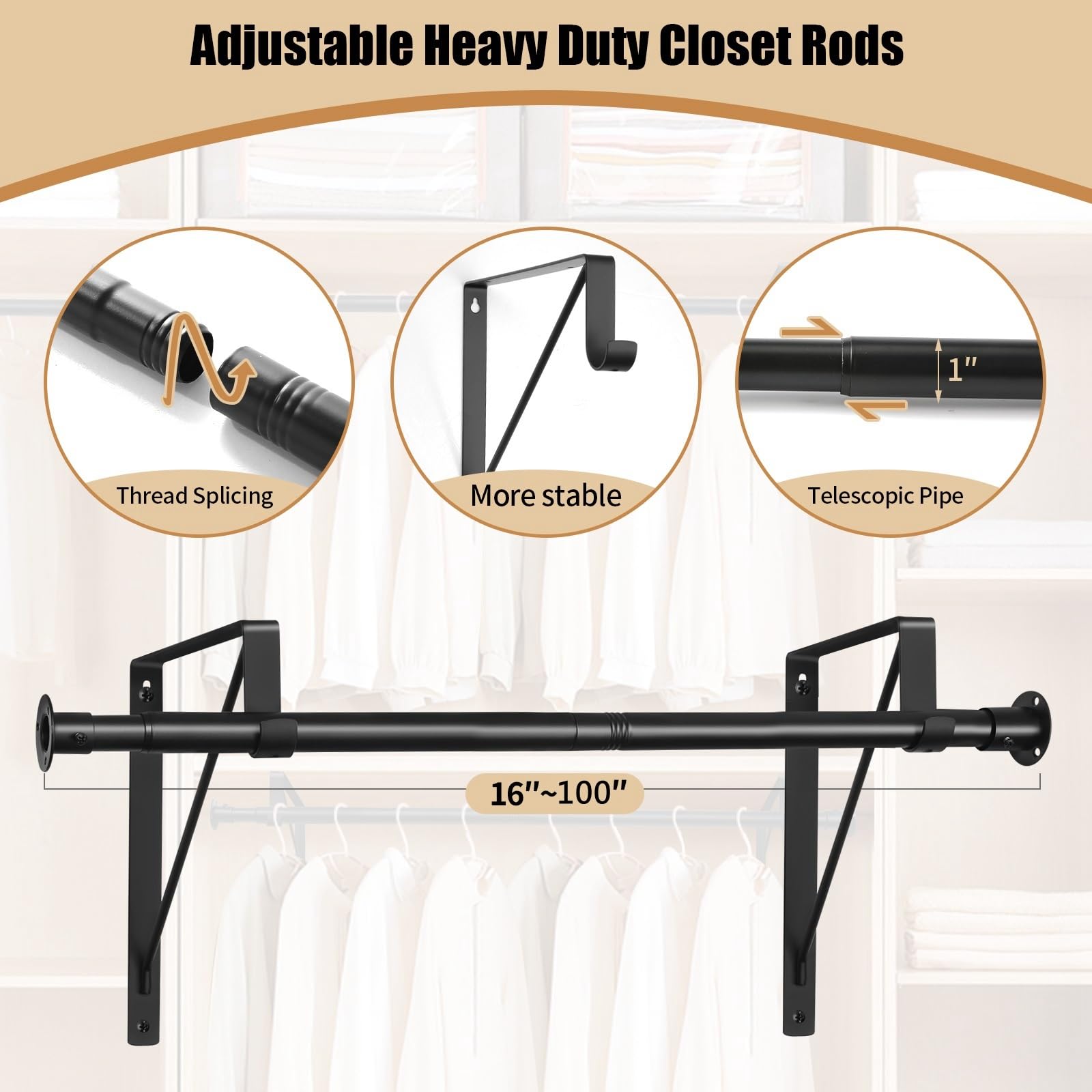 Snapklik.com : Closet Rod, 16 To 100 Inch Closet Rods Heavy Duty