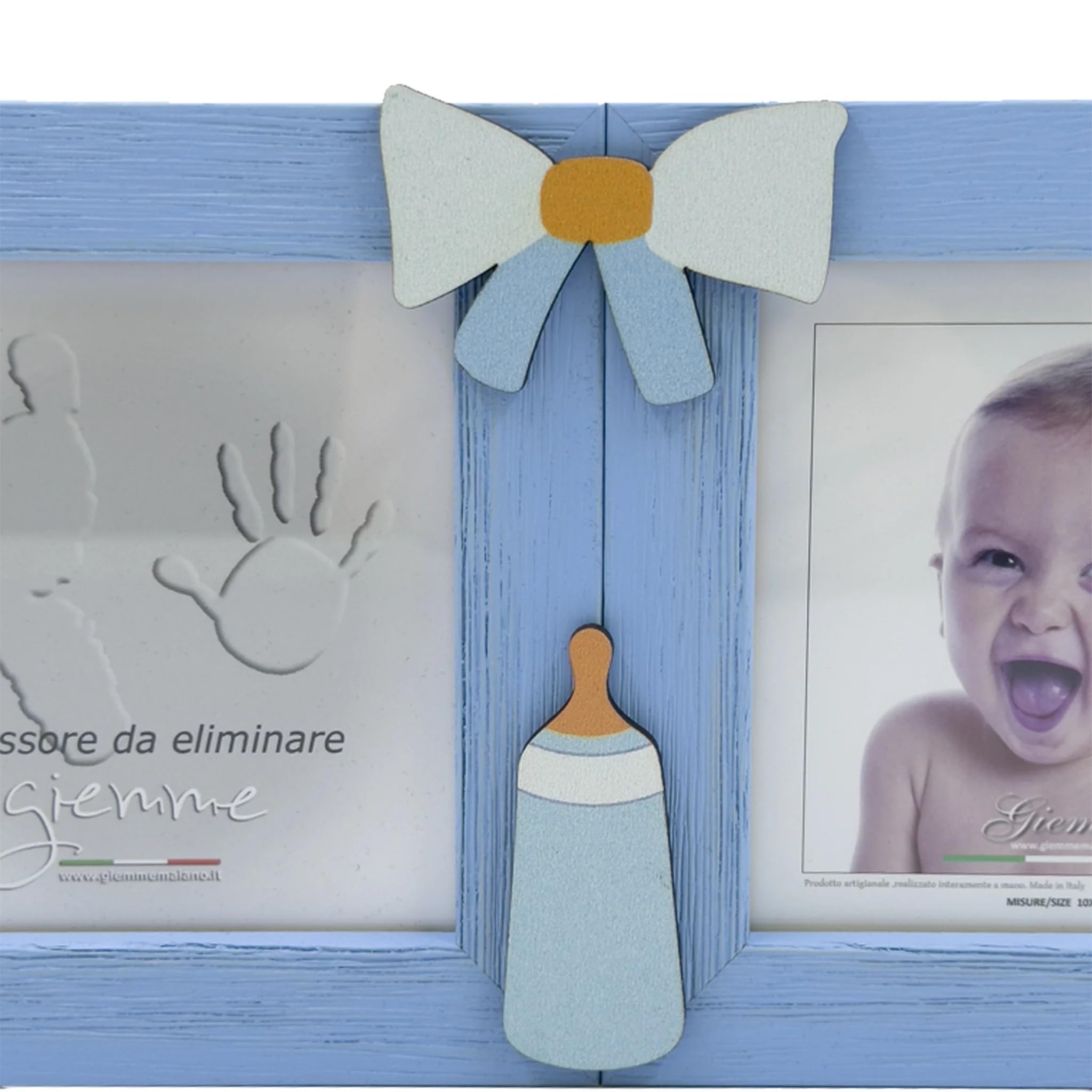 PRESTIGE & DELUXE Cornice Impronta Neonato con Foto 20x10 cm – Kit Impronta Piede e Mano Bambino con Pasta Modellabile – Cornice Doppia Ricordo Nascita Baby Shower Battesimo Azzurragbgh