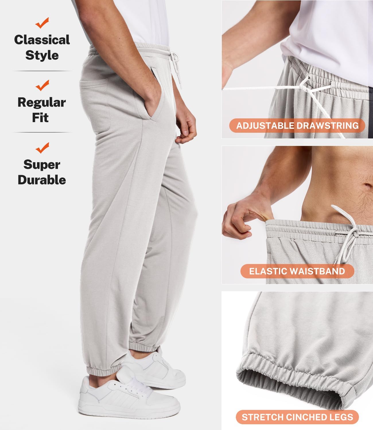 BAMBOO COOL Mens Sweatpants Lightweight Athletic Pants for Workout Jogging Running Gym Dry Loose-fit Tapered Joggers