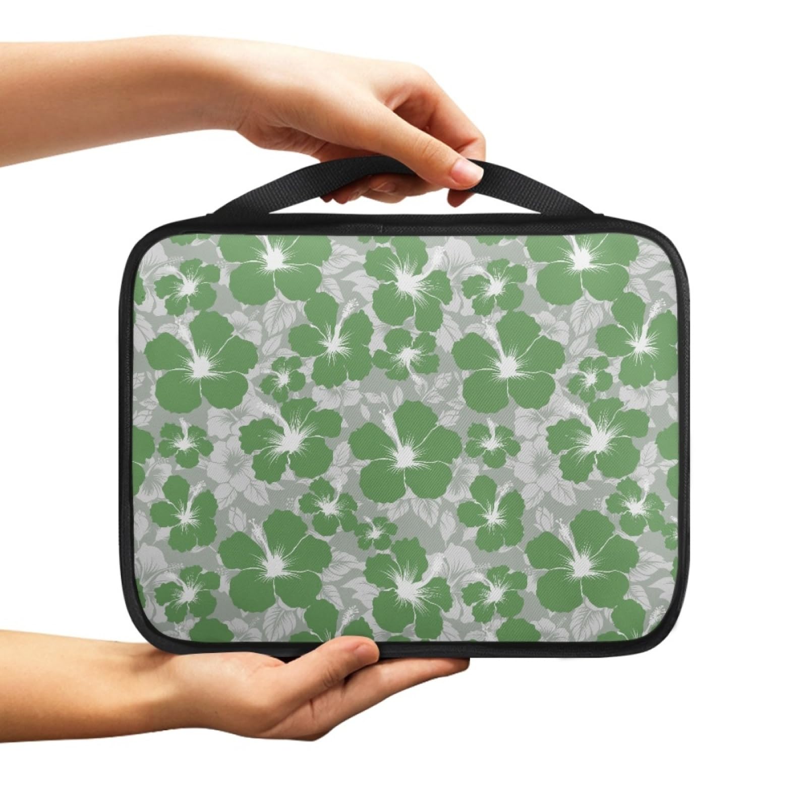 Custodia Libro Verde Grigio Florale Copertura Bibbia con Manico Cerniera Tela in Poliestere per Uomo Donna Porta Libro Grandi Capacità Custodia per Libri 27.5x22.5x5.5 cm