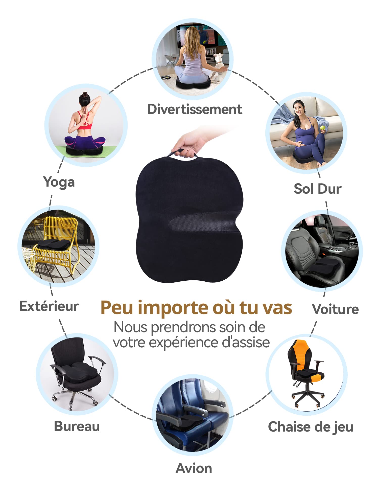 Coussin Assise Ergonomique En Biais - Housse Antidérapante Sac De