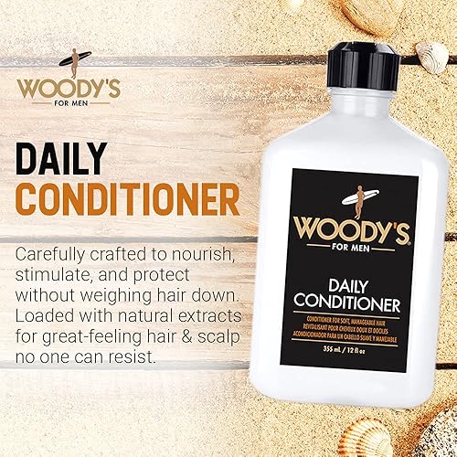 Miniatura 6 de Woody's Champú y acondicionador diario para hombres, limpia e hidrata, para cabello normal a graso, 12 onzas cada uno