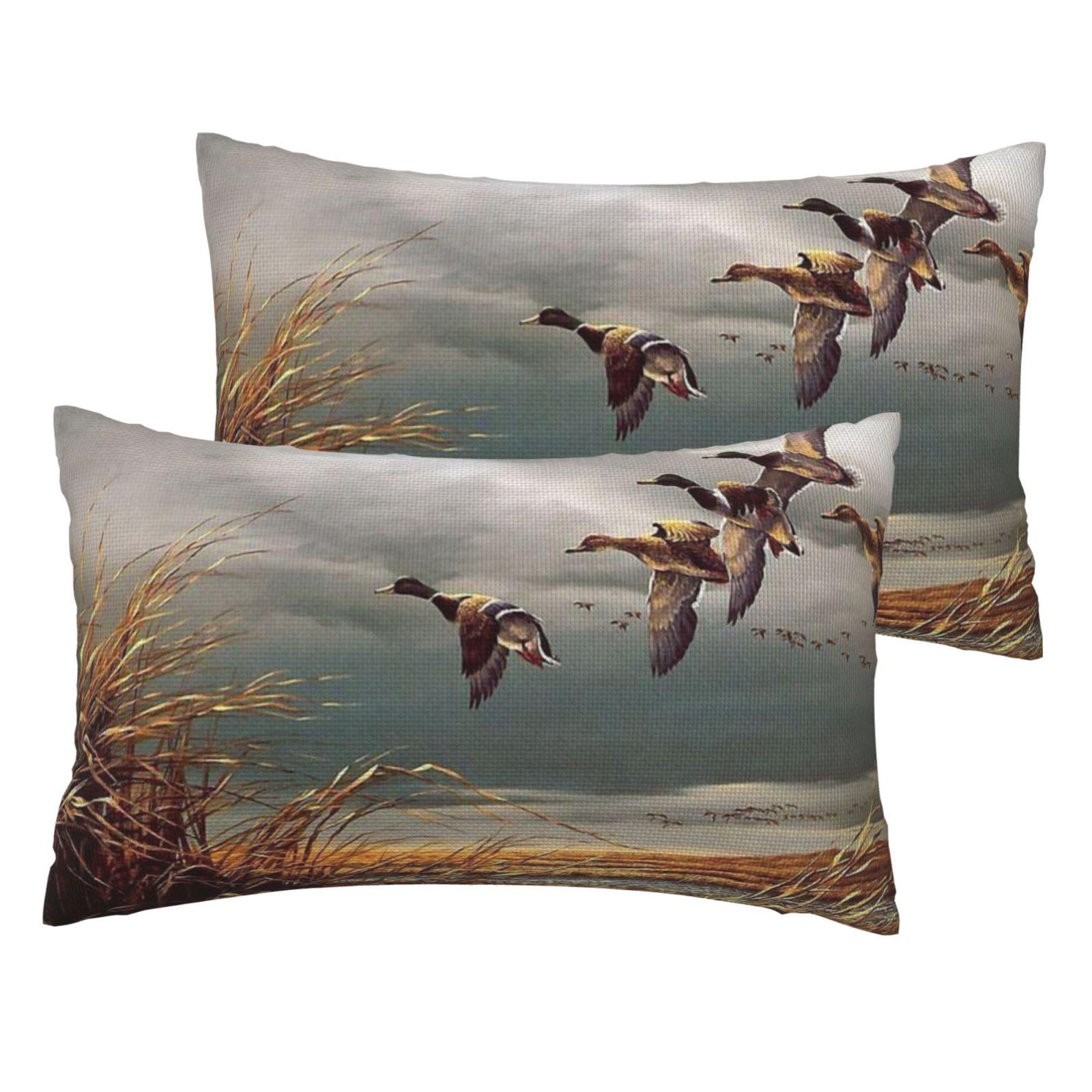 Housse de coussin en lin imitation canards sauvages lot de 2 taie decorative pour canape