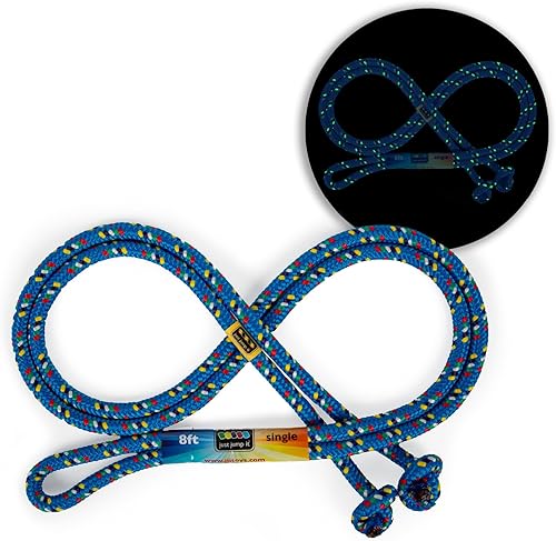 Just Jump It Cuerda de saltar de 8 pies que brilla en la oscuridad para niños, equipo de ejercicio activo al aire libre para jóvenes, accesorios de