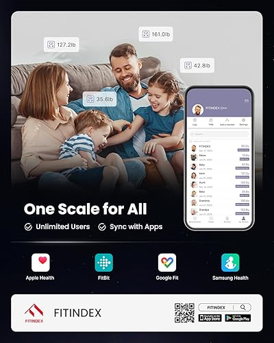 Miniatura 7 de FITINDEX Báscula inteligente para peso corporal y grasa, 8 electrodos de composición de cuerpo completo con IMC, grasa corporal, masa muscular, 50